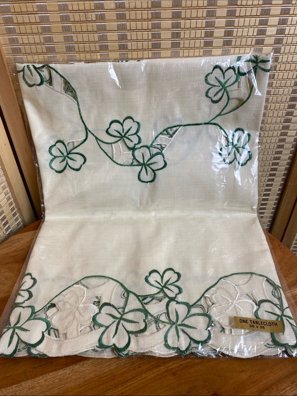 Embroidered Shamrock Cutwork Tablecloth 
36”x 36” New